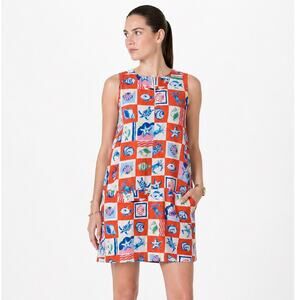 Magaschoni 100% Linen Nautical Seashell Shift Dress